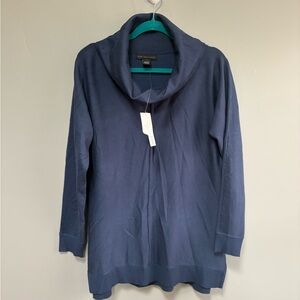 Joan Vass | New York Navy Cowl Neck Lightweight Sweater Size L NEW